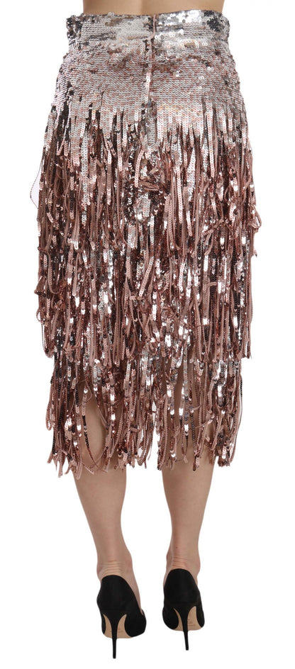 Dolce & Gabbana Midi-Bleistiftrock mit Paillettenbesatz und Fransen