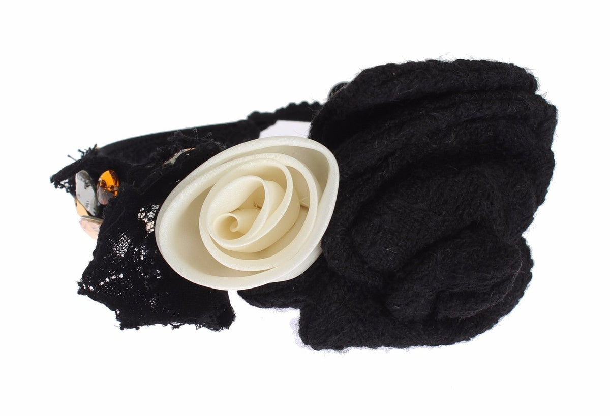 Dolce & Gabbana Cerchietto con cristalli nero in seta e lana e cotone