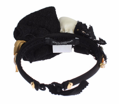 Dolce & Gabbana Diadem Stirnband Tiara Weiß Rose Kristall Haar Gold