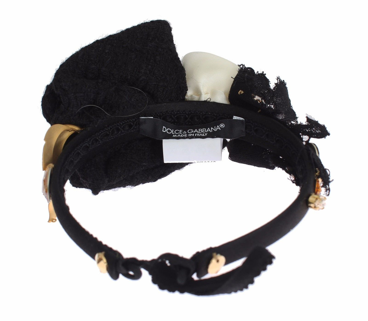 Dolce & Gabbana Cerchietto con cristalli nero in seta e lana e cotone