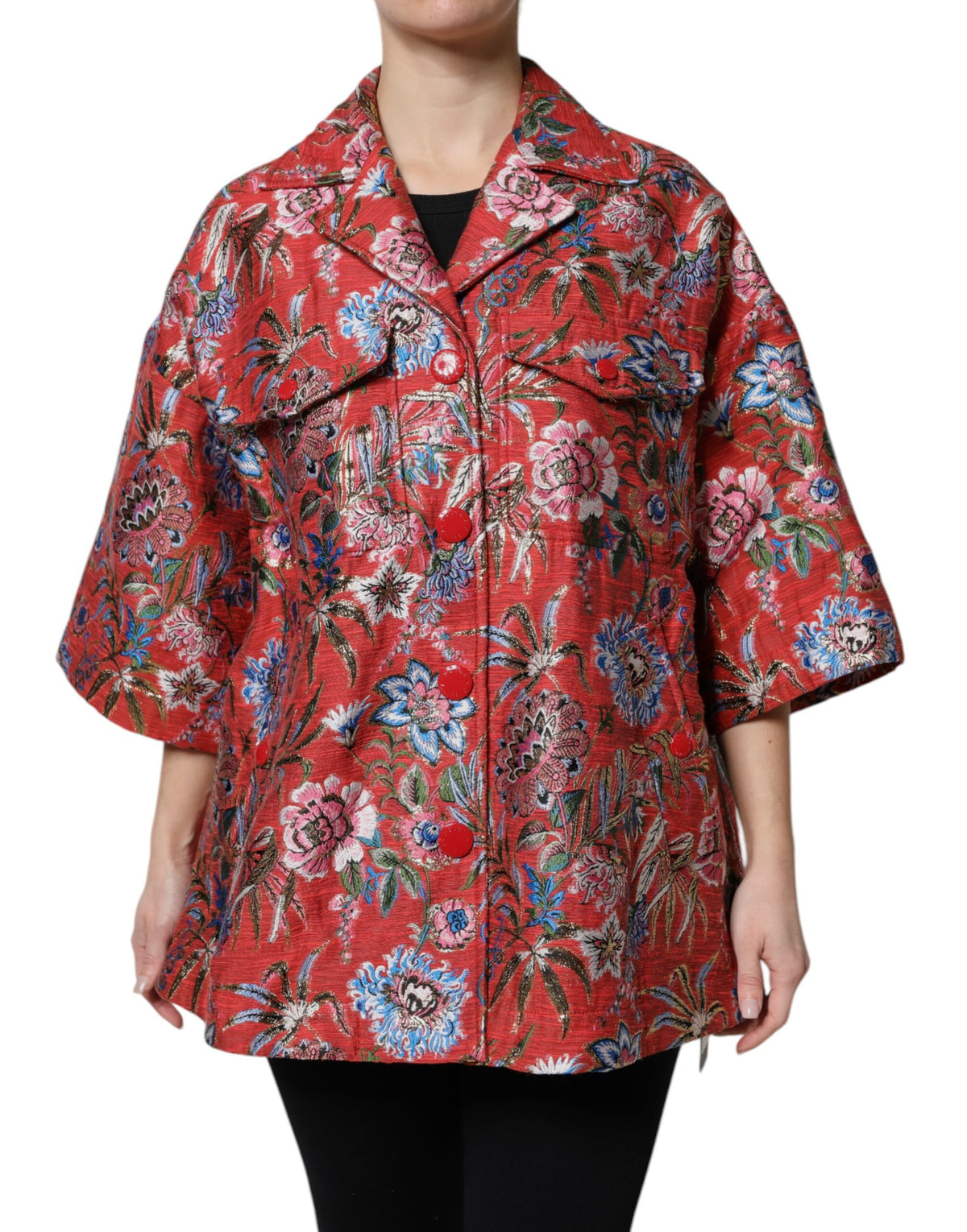 Dolce & Gabbana Rote Jacquard-Jacke mit Blumenmuster