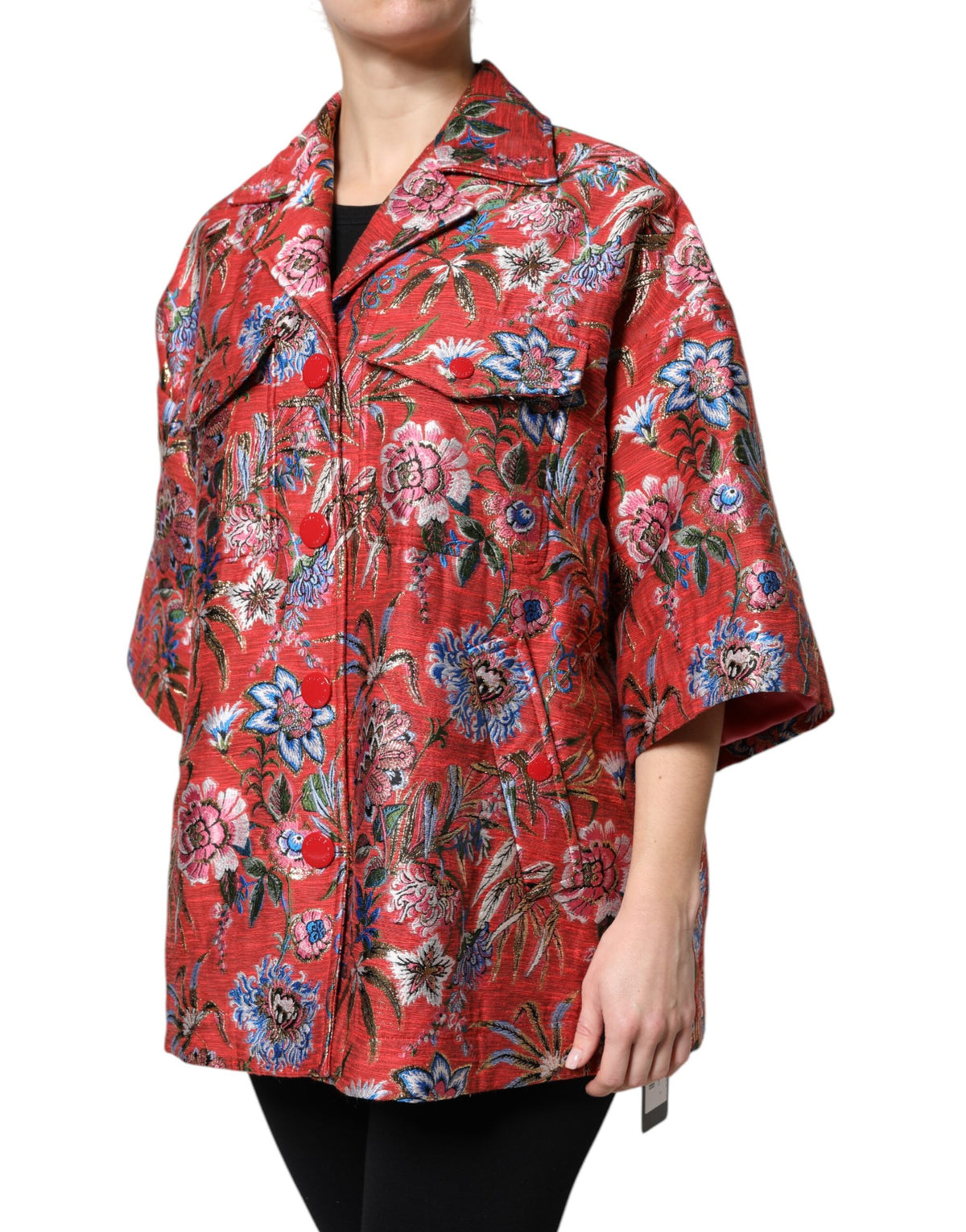 Dolce & Gabbana Rote Jacquard-Jacke mit Blumenmuster