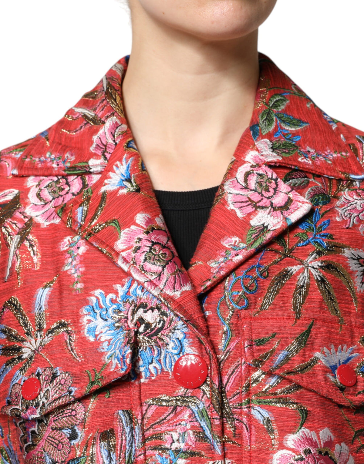 Dolce & Gabbana Rote Jacquard-Jacke mit Blumenmuster