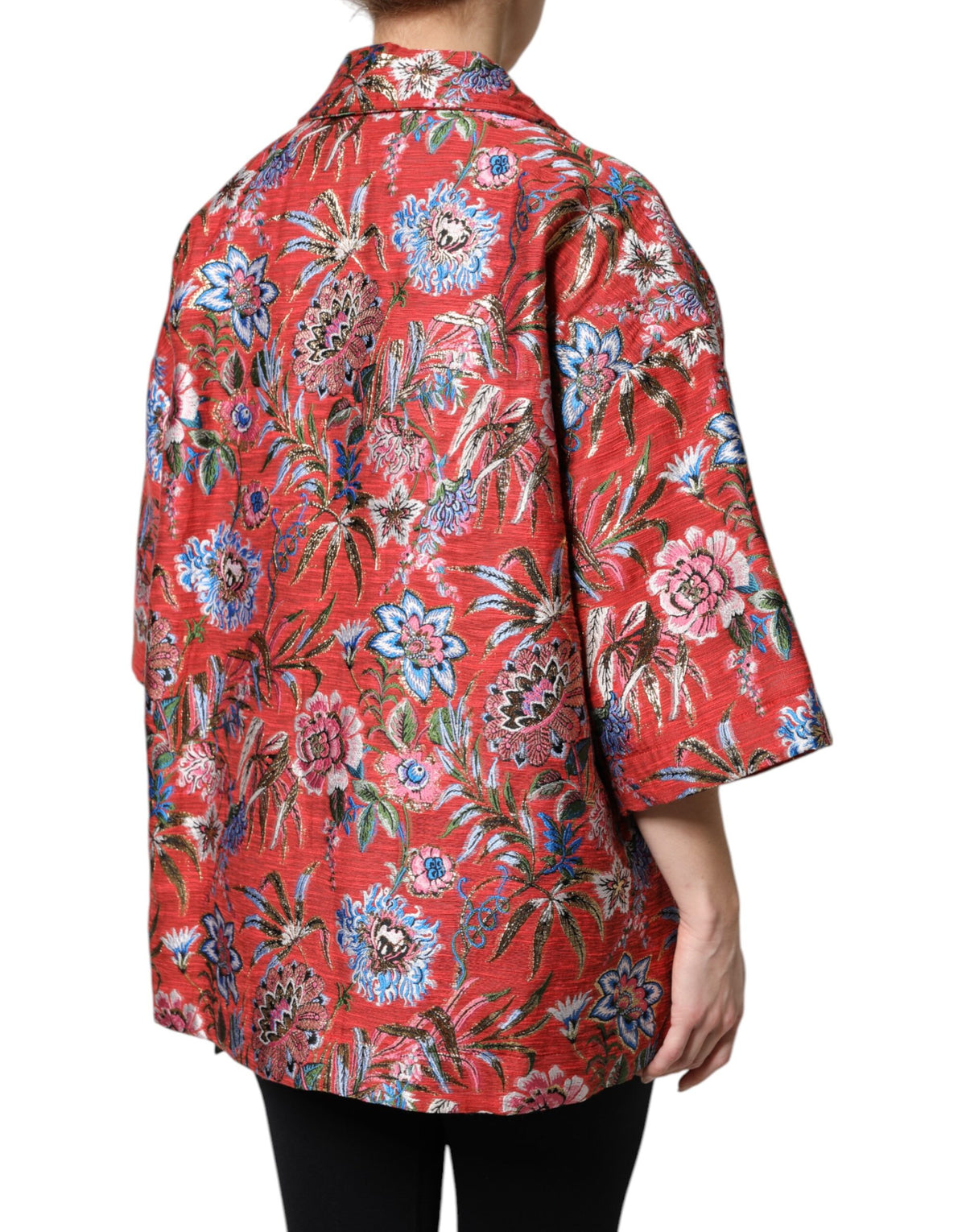 Dolce & Gabbana Rote Jacquard-Jacke mit Blumenmuster