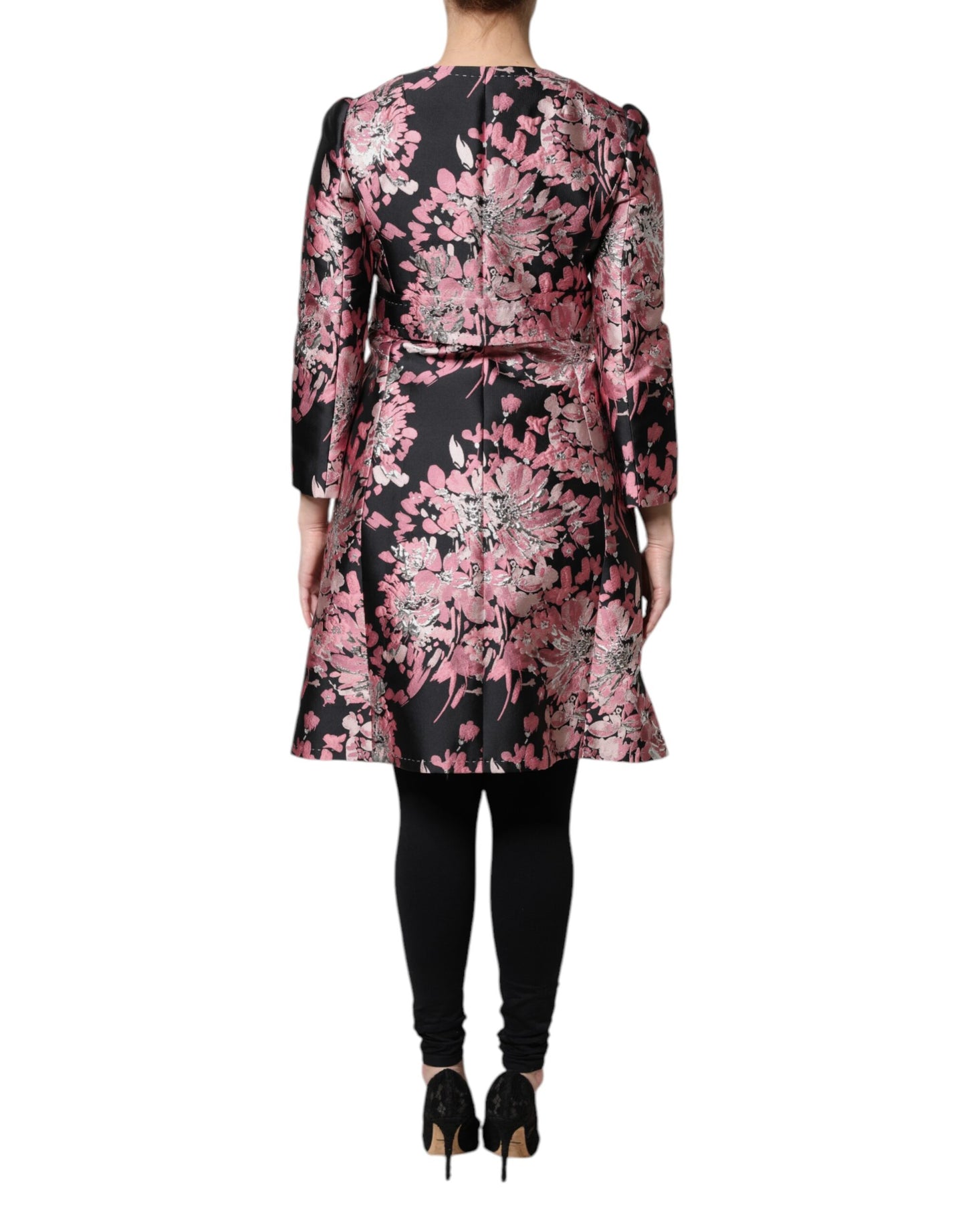 Dolce & Gabbana Rosa Schwarz Floral Brokat Trenchcoat Jacke
