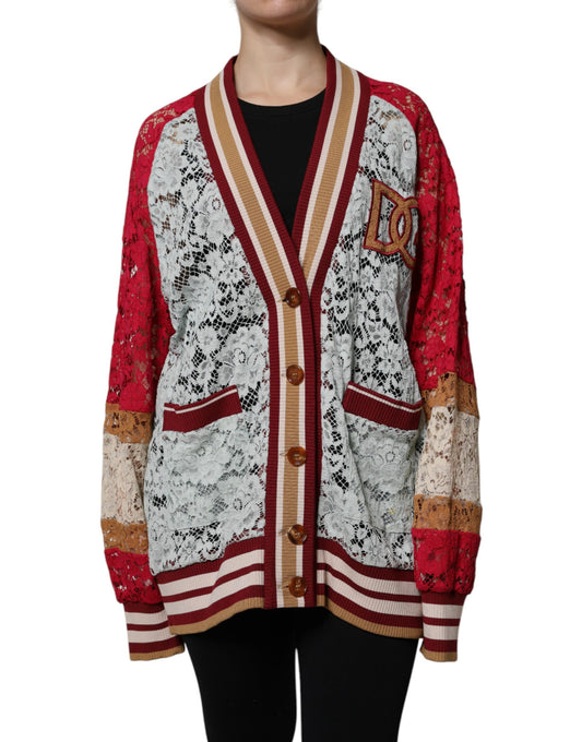 Dolce & Gabbana Mehrfarbige Strickjacke mit floraler Spitze
