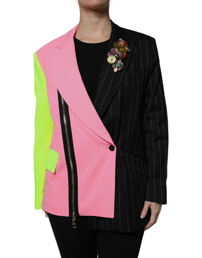 Dolce & Gabbana Multicolor Patchwork verschönerte Manteljacke