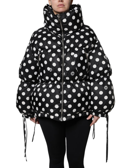 Dolce & Gabbana black and white polka dot puffer jacket with full-length zipper