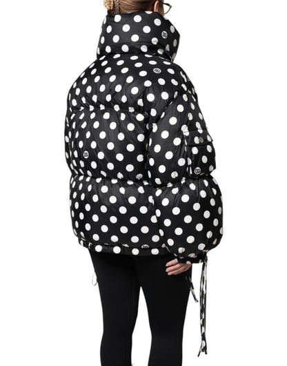 Dolce & Gabbana Schwarz-weiß gepunktete Pufferjacke mit durchgehendem Reißverschluss