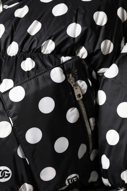 Dolce & Gabbana Schwarz-weiß gepunktete Pufferjacke mit durchgehendem Reißverschluss