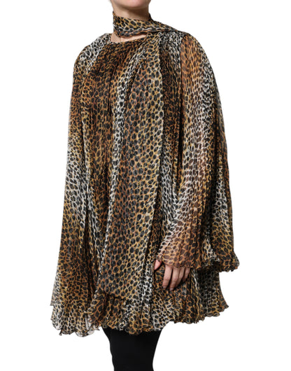 Dolce & Gabbana brown chiffon dress with leopard print and scarf