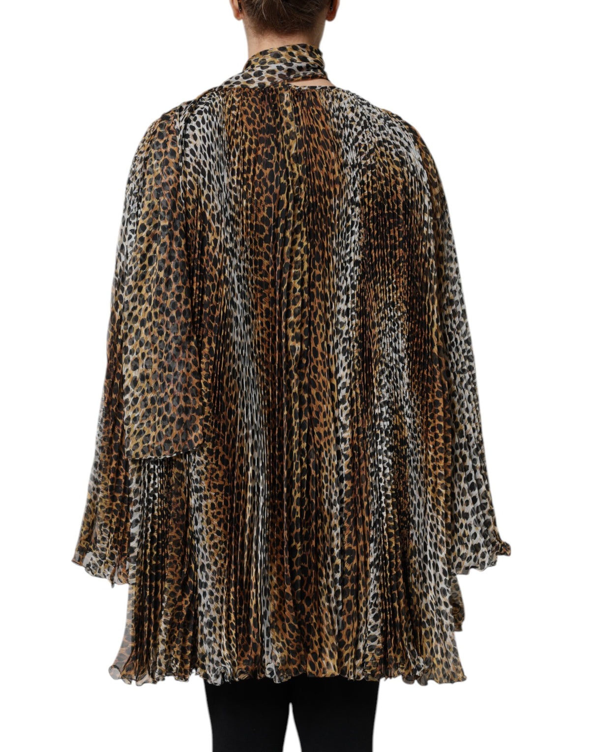 Dolce & Gabbana brown chiffon dress with leopard print and scarf