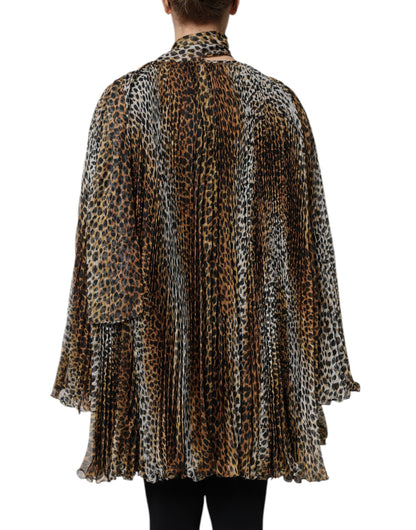 Dolce & Gabbana brown chiffon dress with leopard print and scarf