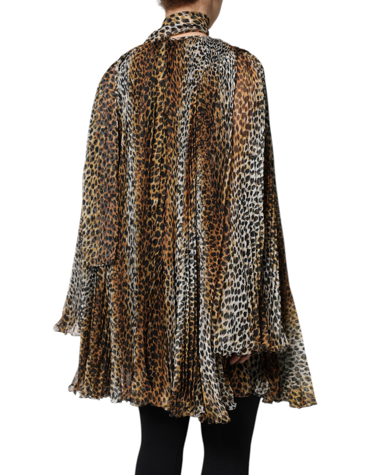 Dolce & Gabbana brown chiffon dress with leopard print and scarf