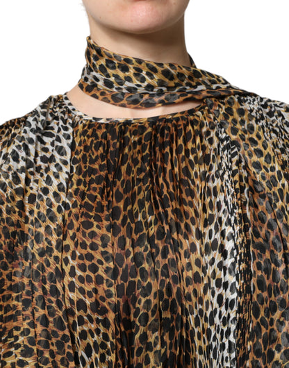 Dolce & Gabbana brown chiffon dress with leopard print and scarf