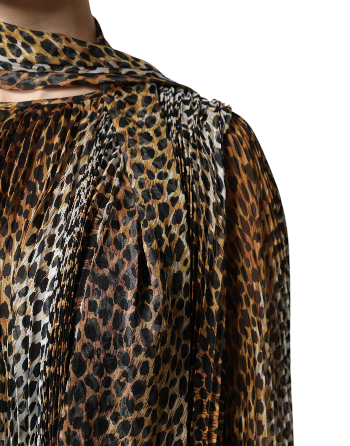 Dolce & Gabbana brown chiffon dress with leopard print and scarf
