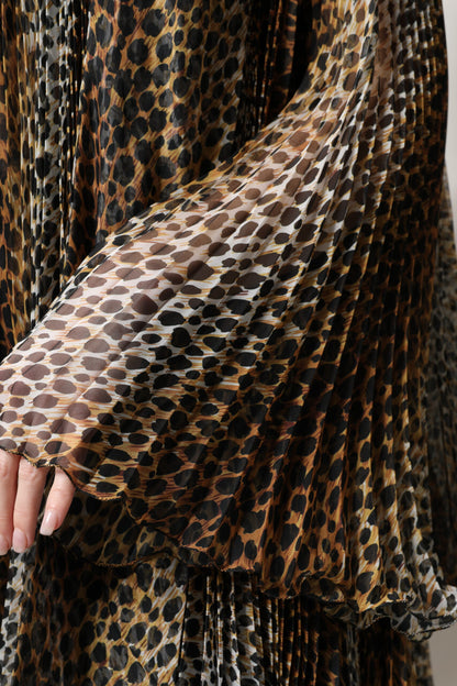 Dolce & Gabbana brown chiffon dress with leopard print and scarf