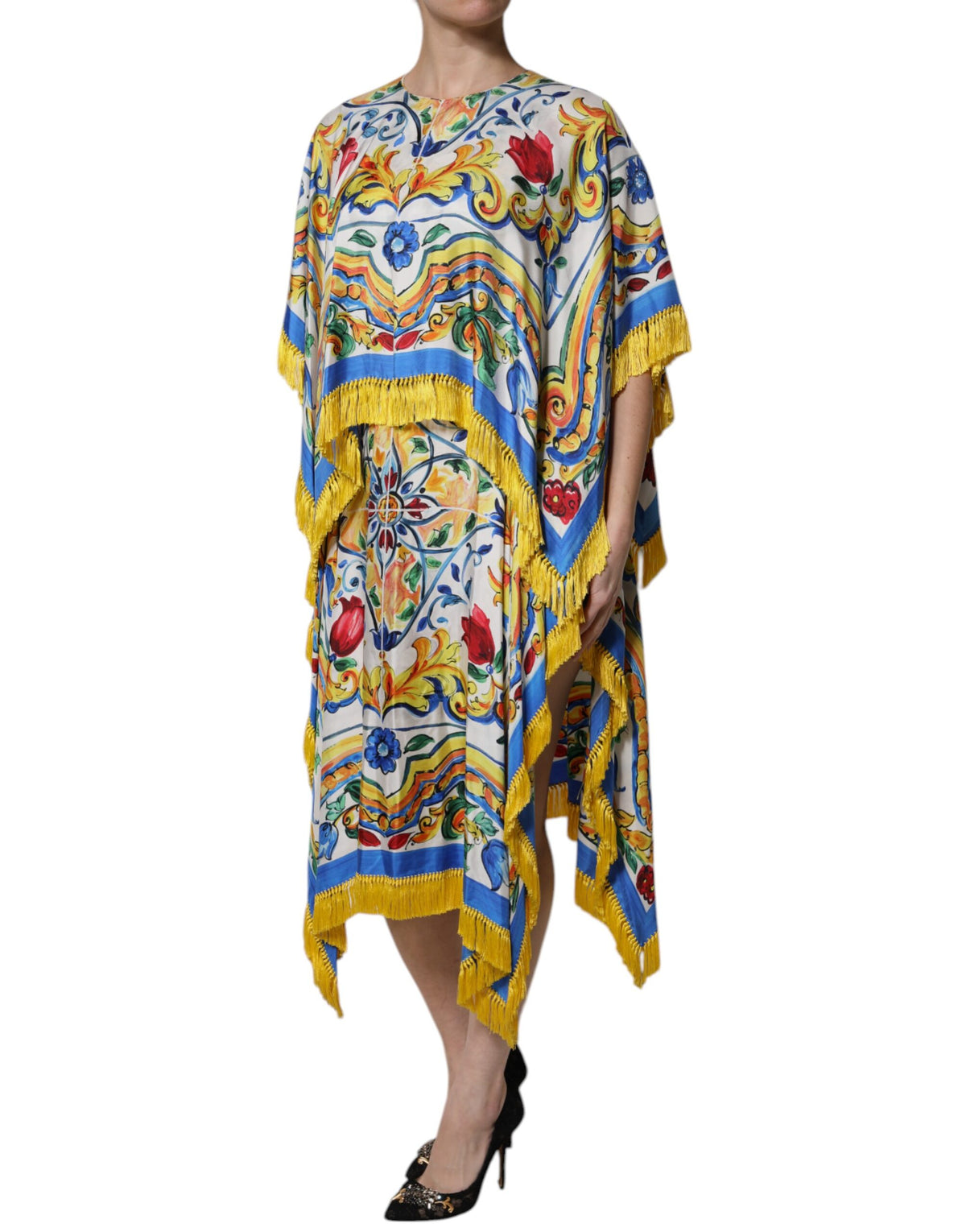 Dolce & Gabbana Mehrfarbiges Majolika-Kaftankleid aus Seide