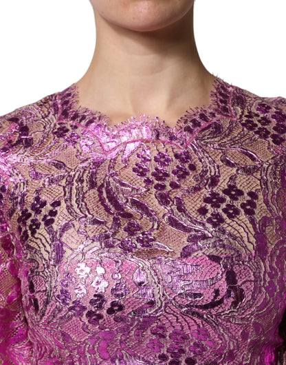 Dolce & Gabbana Fuchsiafarbenes Metallic-Mini-Kleid mit Blumenmuster
