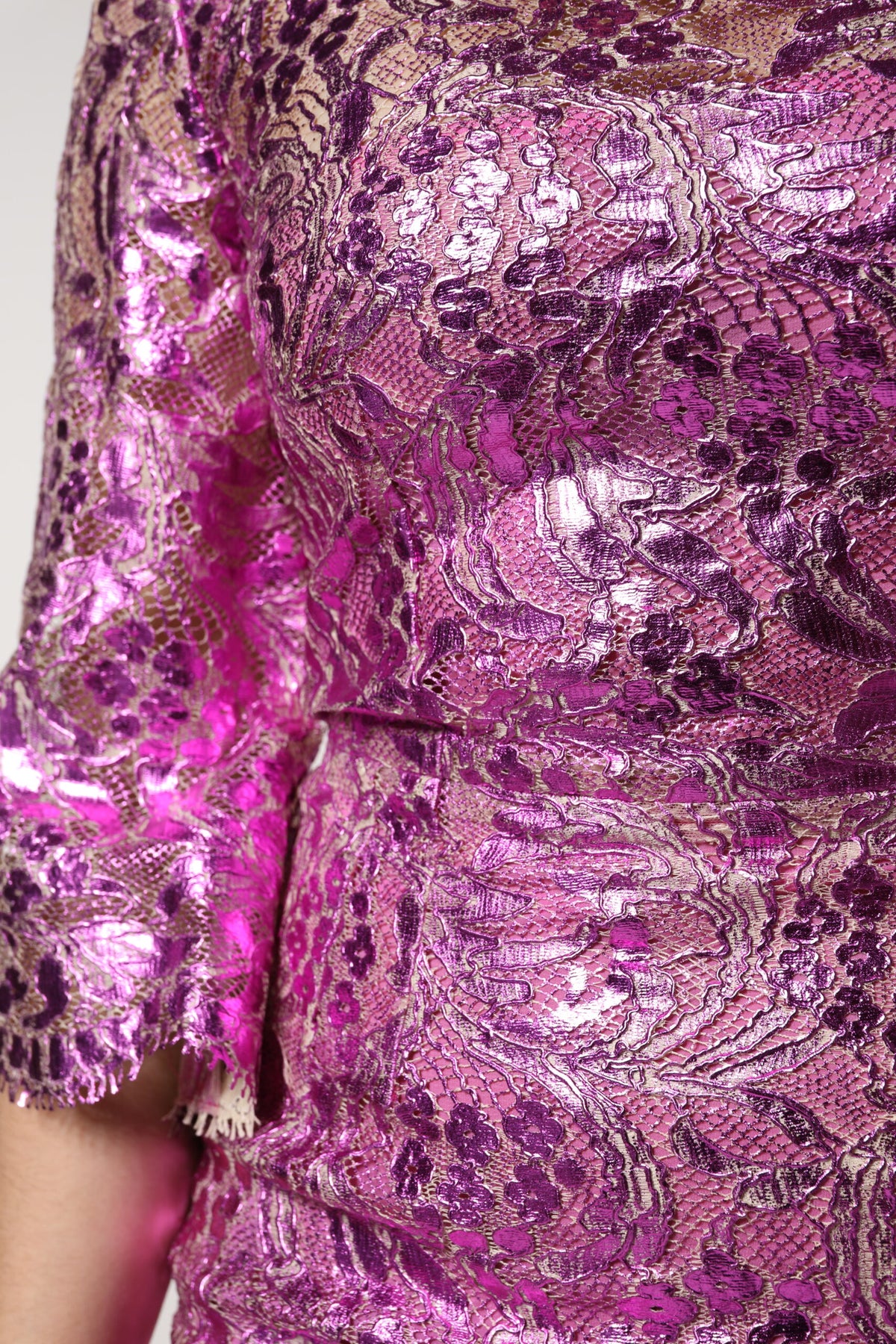 Dolce & Gabbana Fuchsia Metallic-Minikleid mit Blumenprint