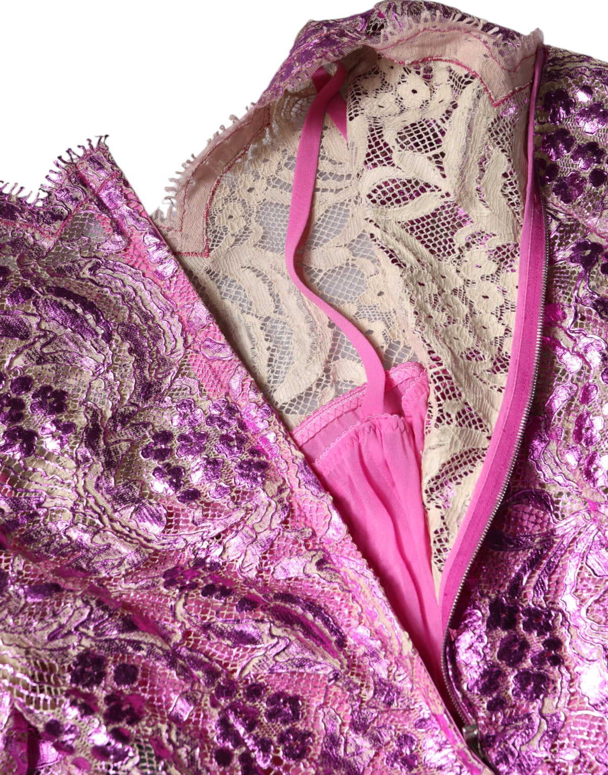 Dolce & Gabbana Fuchsia Metallic-Minikleid mit Blumenprint