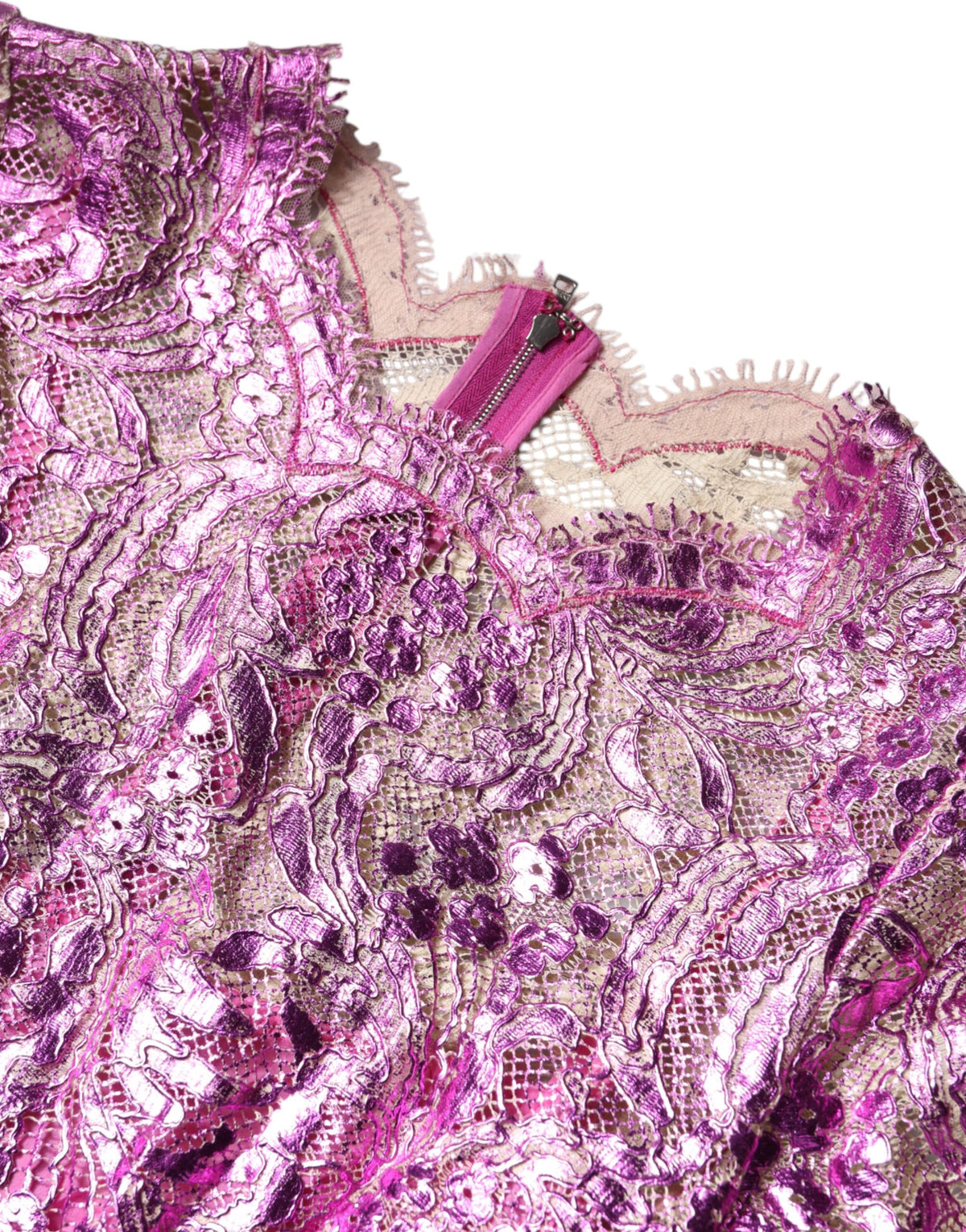 Dolce & Gabbana Fuchsia Metallic-Minikleid mit Blumenprint