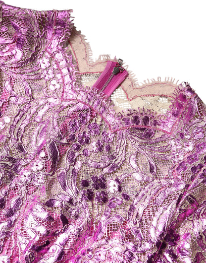 Dolce & Gabbana Fuchsia Metallic-Minikleid mit Blumenprint