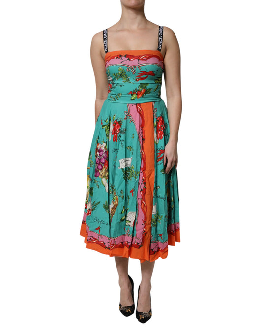 Dolce & Gabbana Mehrfarbiges ärmelloses Seiden-Midikleid mit Gemüseprint