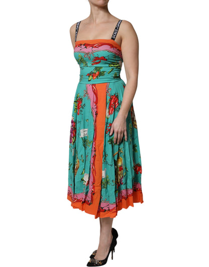 Dolce & Gabbana Mehrfarbiges ärmelloses Seiden-Midikleid mit Gemüseprint