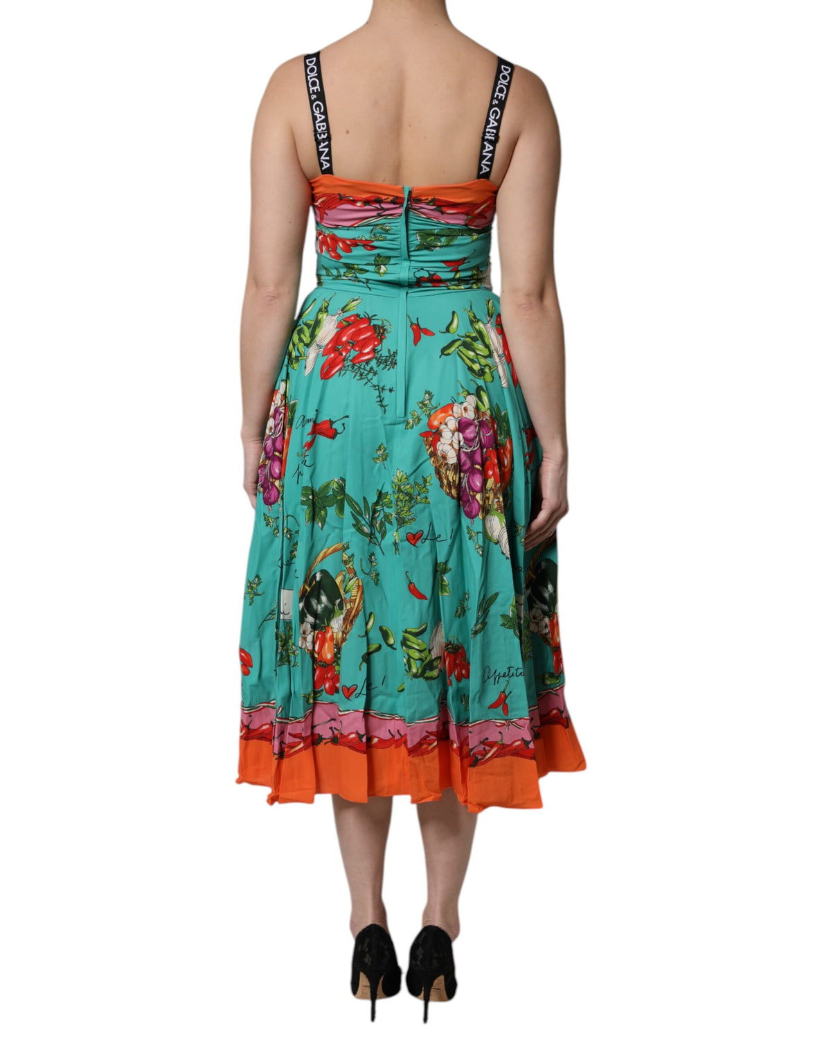 Dolce & Gabbana Mehrfarbiges ärmelloses Seiden-Midikleid mit Gemüseprint