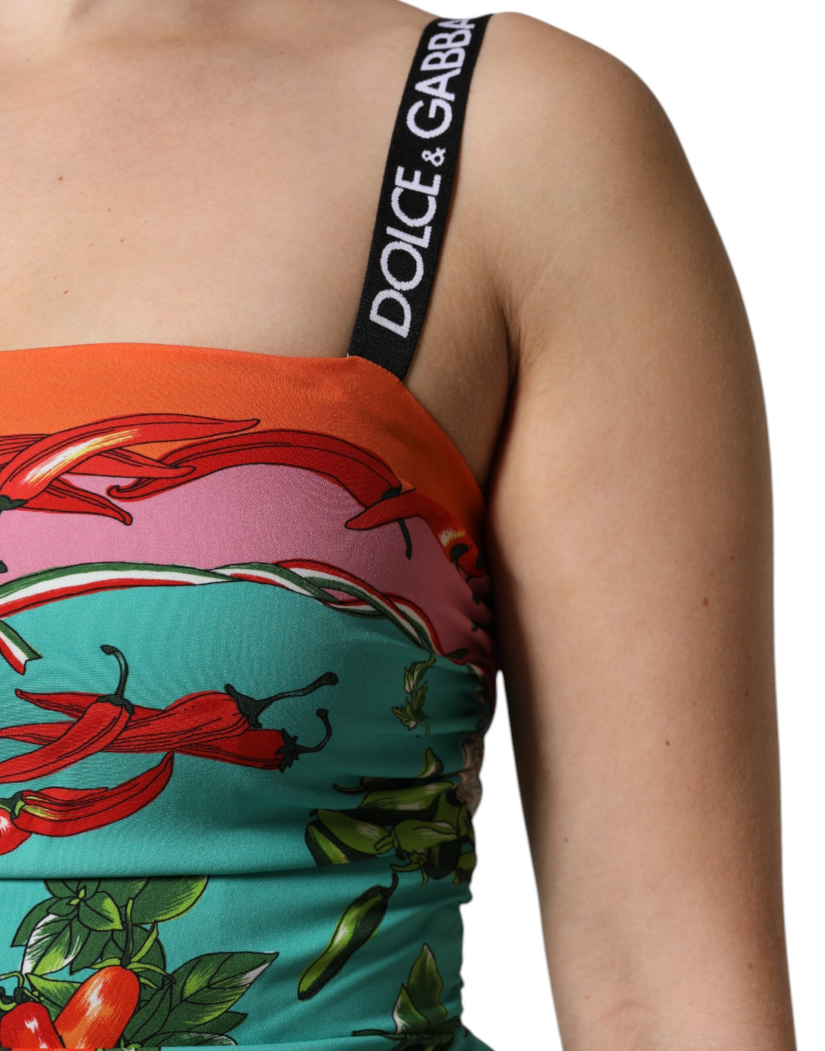 Dolce & Gabbana Mehrfarbiges ärmelloses Seiden-Midikleid mit Gemüseprint