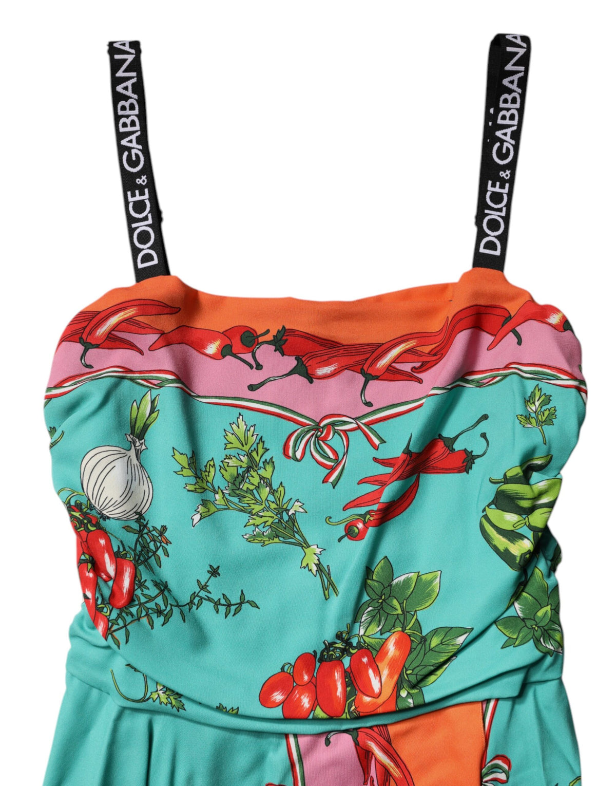 Dolce & Gabbana Mehrfarbiges ärmelloses Seiden-Midikleid mit Gemüseprint