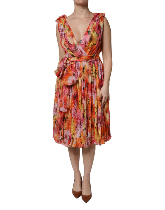 Dolce & Gabbana Mehrfarbiges Chiffon-Midikleid aus Seide