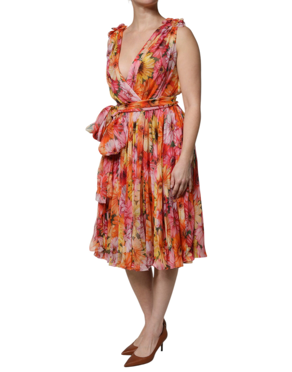 Dolce & Gabbana Mehrfarbiges Chiffon-Midikleid aus Seide