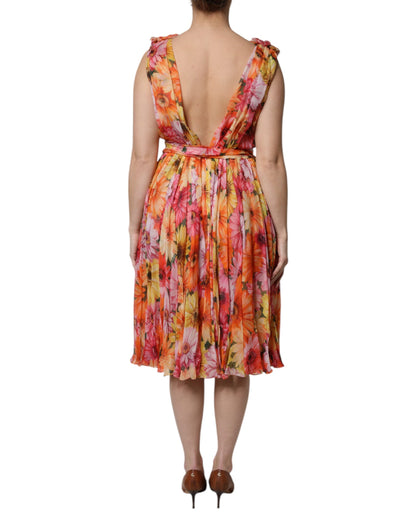 Dolce & Gabbana Mehrfarbiges Chiffon-Midikleid aus Seide