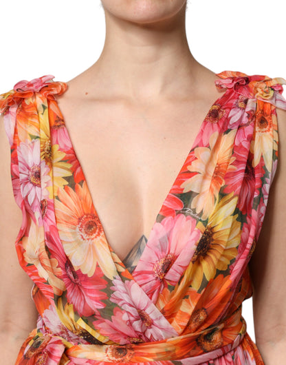 Dolce & Gabbana Mehrfarbiges Chiffon-Midikleid aus Seide