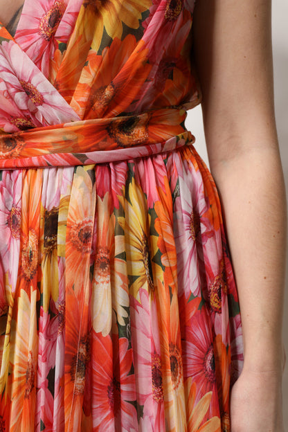 Dolce & Gabbana Multicolor Floral Seide V-Ausschnitt Chiffon Kleid