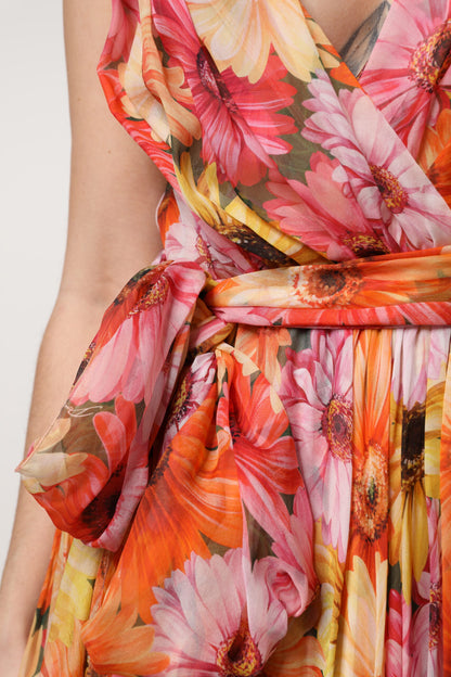 Dolce & Gabbana Multicolor Floral Seide V-Ausschnitt Chiffon Kleid