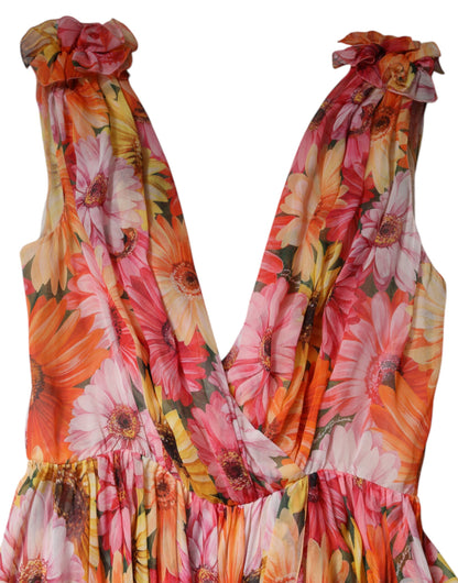 Dolce & Gabbana Mehrfarbiges Chiffon-Midikleid aus Seide