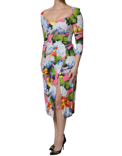 Dolce & Gabbana Mehrfarbiges Midi-Etuikleid mit Blumenprint