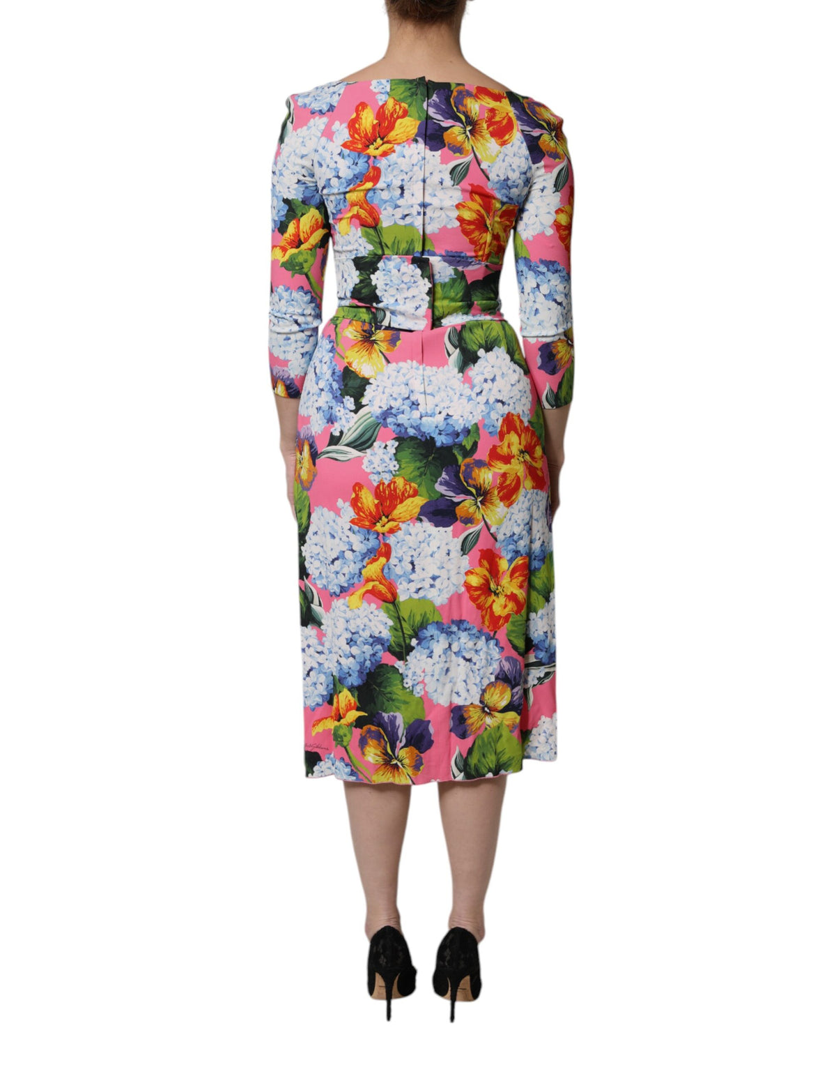 Dolce & Gabbana Mehrfarbiges Midi-Etuikleid mit Blumenprint