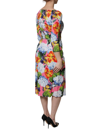 Dolce & Gabbana Mehrfarbiges Midi-Etuikleid mit Blumenprint