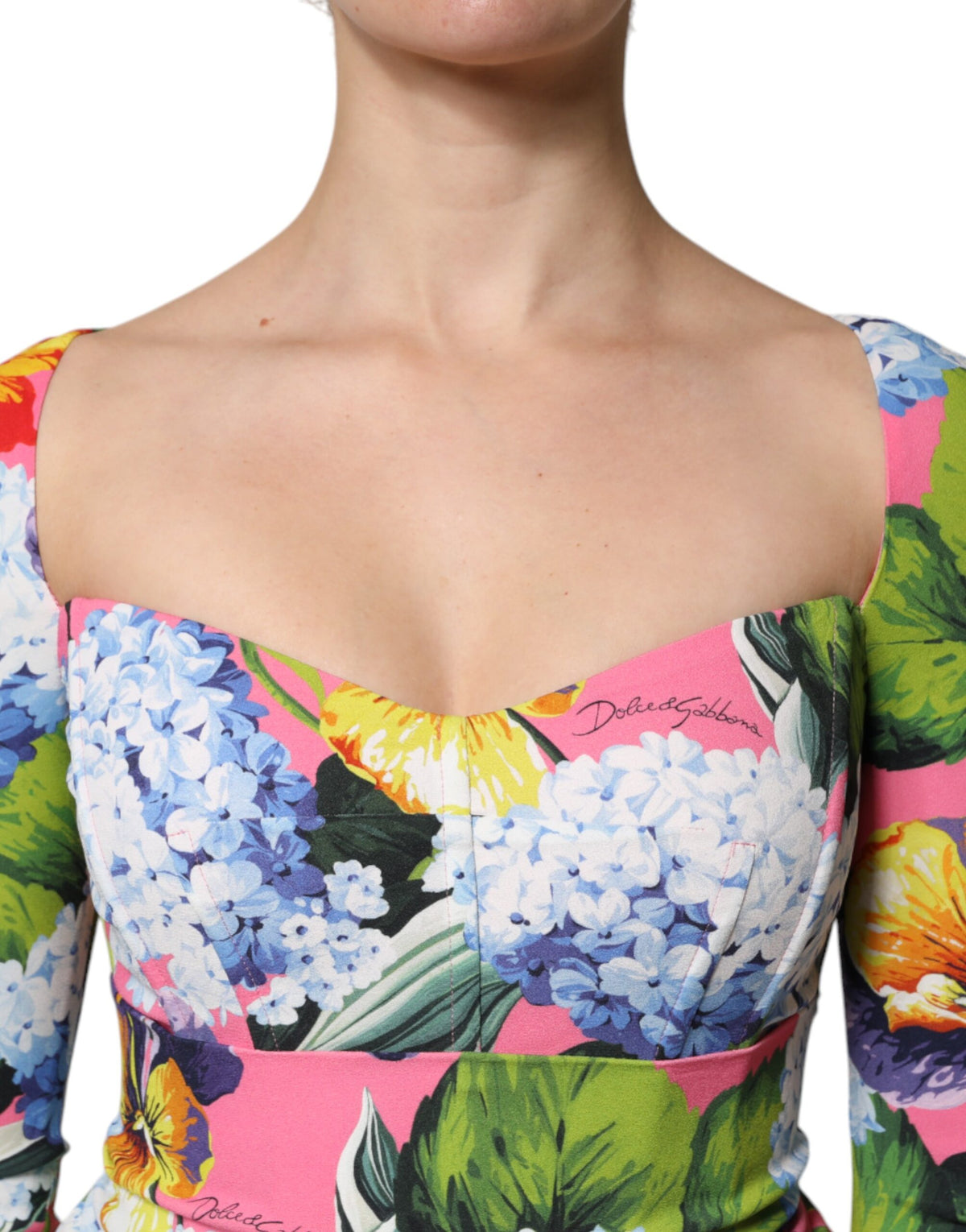 Dolce & Gabbana Mehrfarbiges Midi-Etuikleid mit Blumenprint