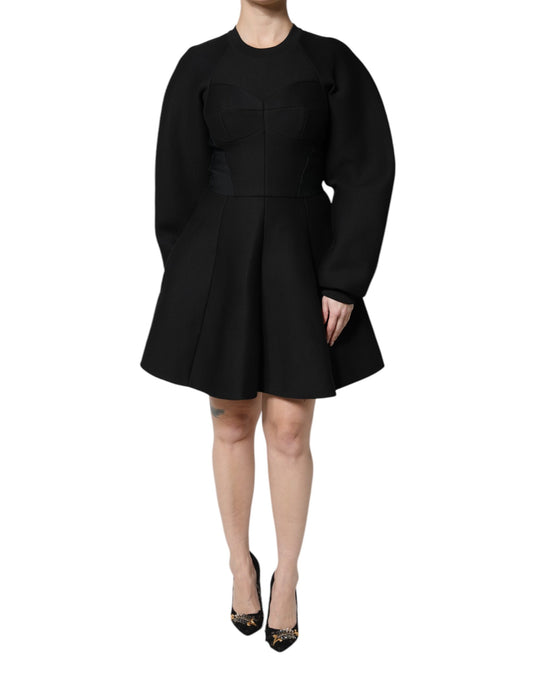 Dolce & Gabbana Schwarzes A-Linien-Minikleid mit langen Ärmeln