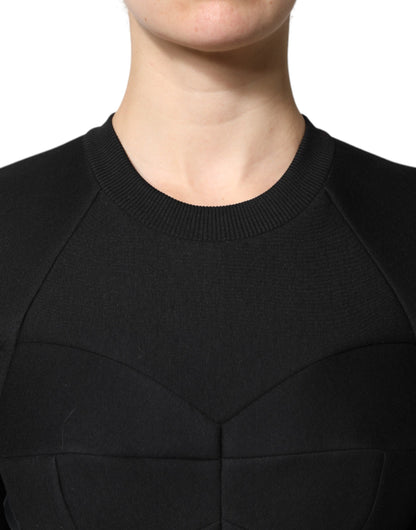Dolce & Gabbana Schwarzes Baumwoll-Minikleid mit langen Ärmeln und A-Linie