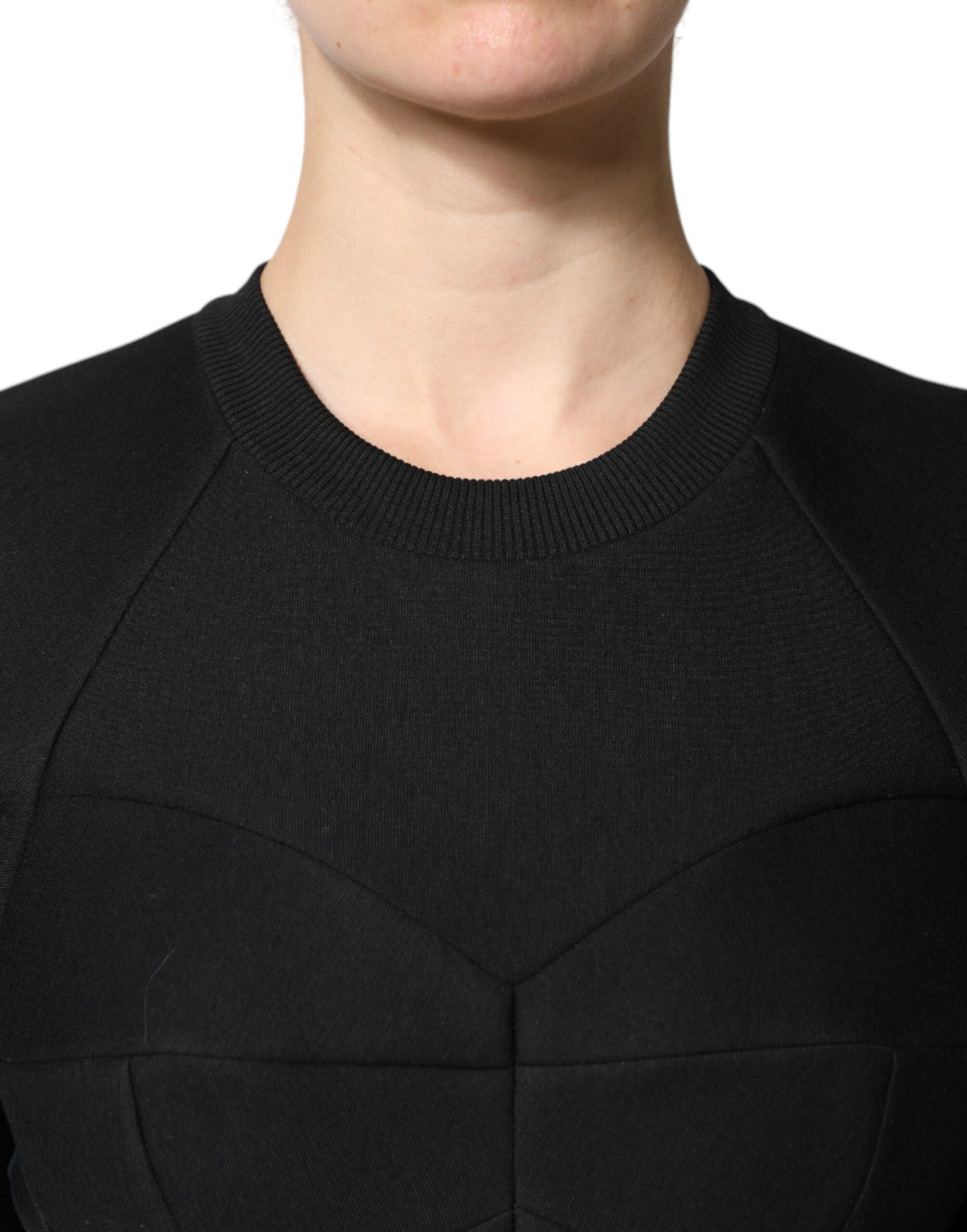 Dolce & Gabbana Black Cotton Mini Dress with Long Sleeves and A-Line