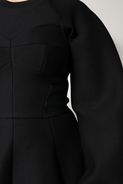 Dolce & Gabbana Black Cotton Mini Dress with Long Sleeves and A-Line