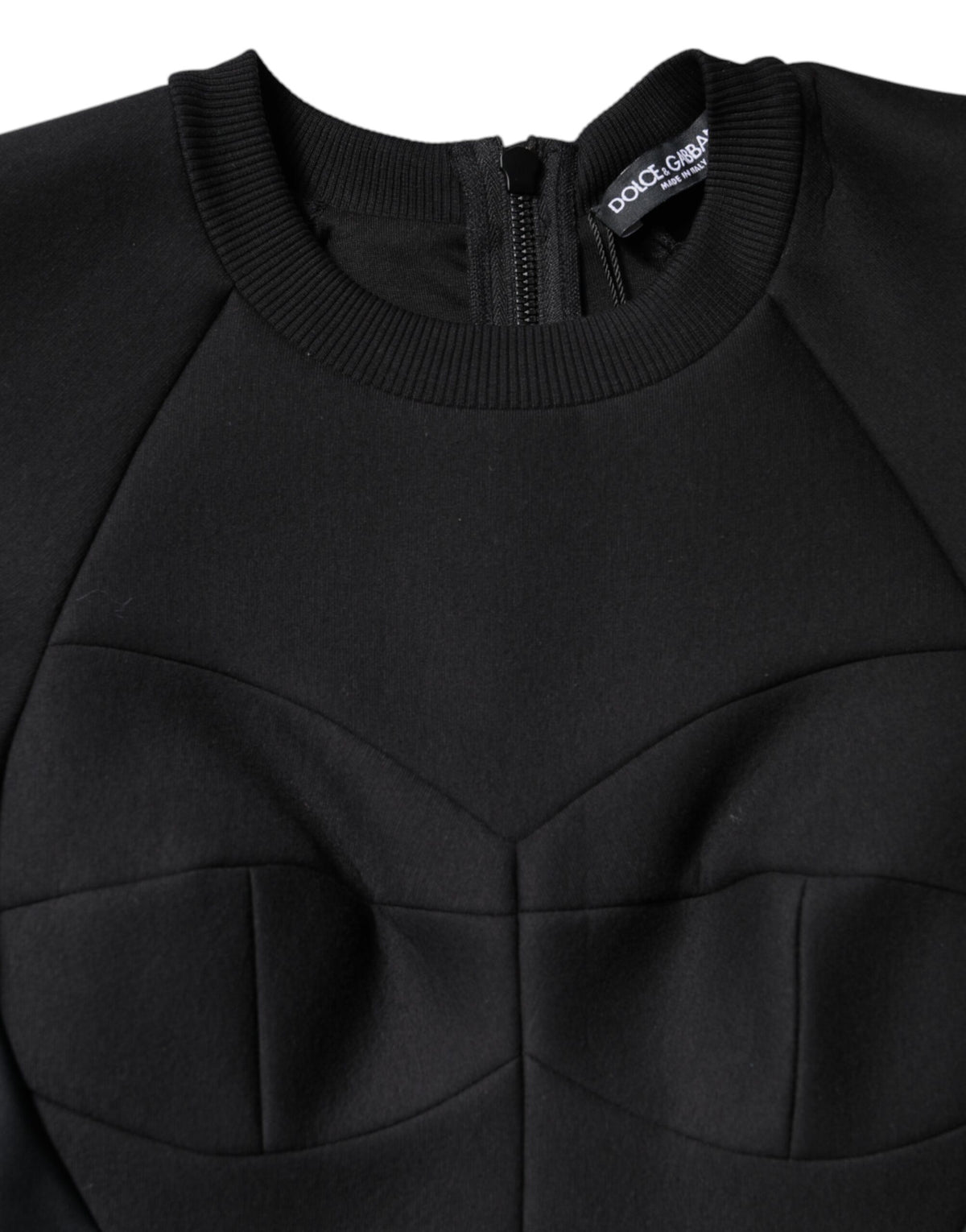 Dolce & Gabbana Black Cotton Mini Dress with Long Sleeves and A-Line