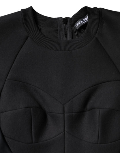 Dolce & Gabbana Black Cotton Mini Dress with Long Sleeves and A-Line
