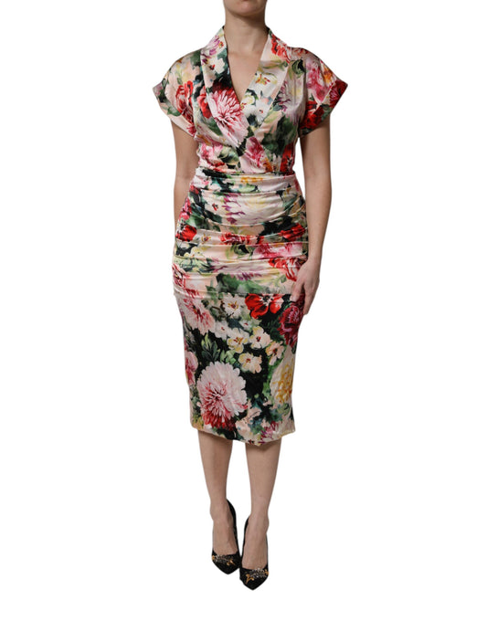 Dolce & Gabbana Mehrfarbiges Seiden-Midikleid mit Blumenprint